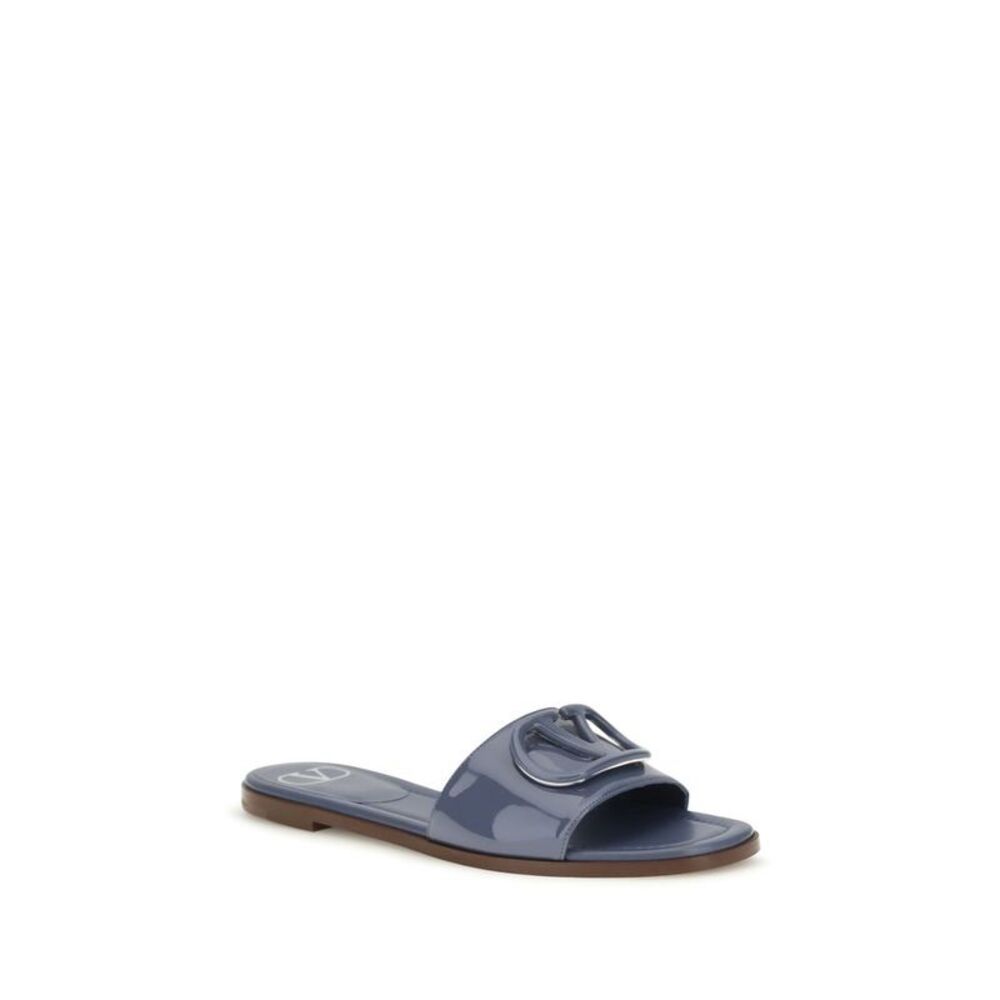 Valentino Garavani Blue Calf Leather Bos Taurus Flat Women's Sandals - Picture 2 of 4
